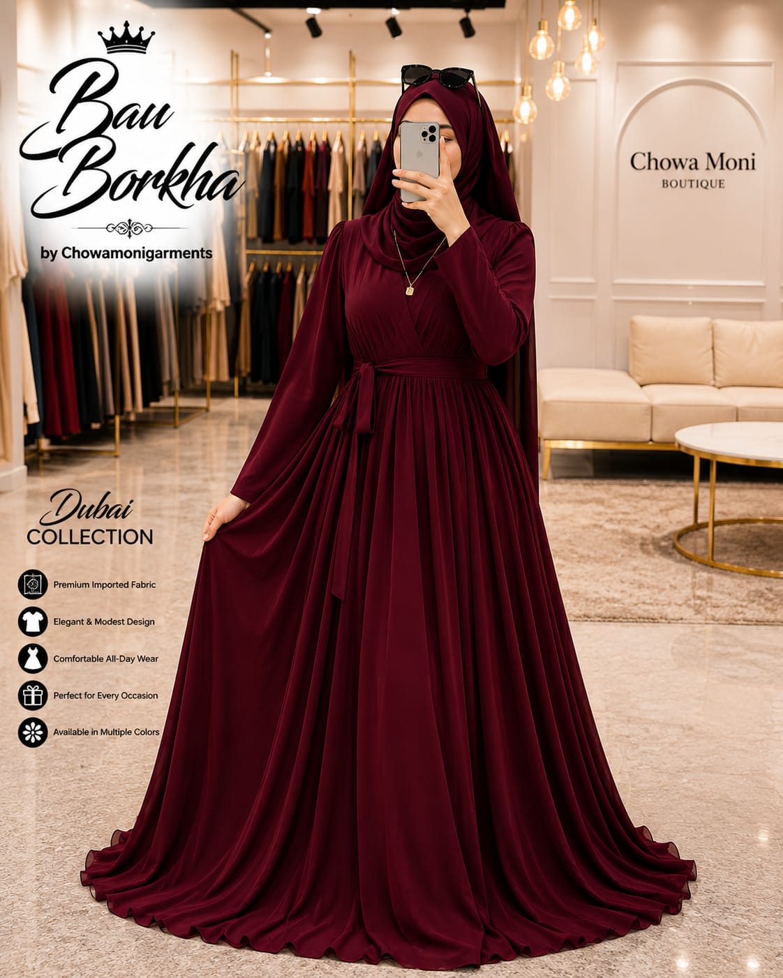 Premium Dubai Cherry Bow Burkha